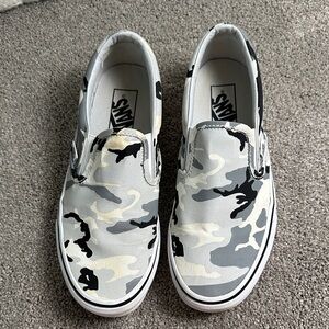 Vans Camouflage Slip-On Sneakers - Black, Gray, and White